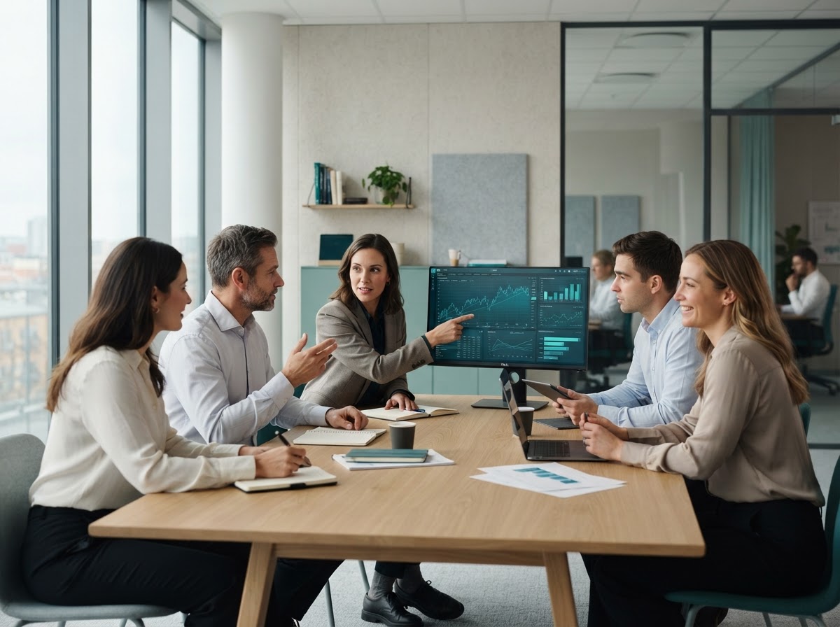 Modig Tellheten team som analyserer markedsdata
